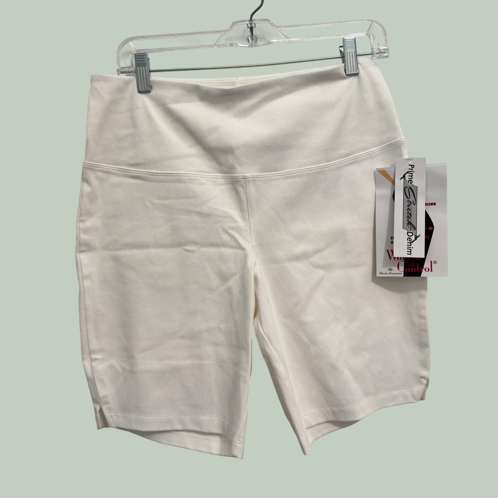 New Women With Control Prime Stretch Denim Bermuda Shorts White Pull On Sz M
